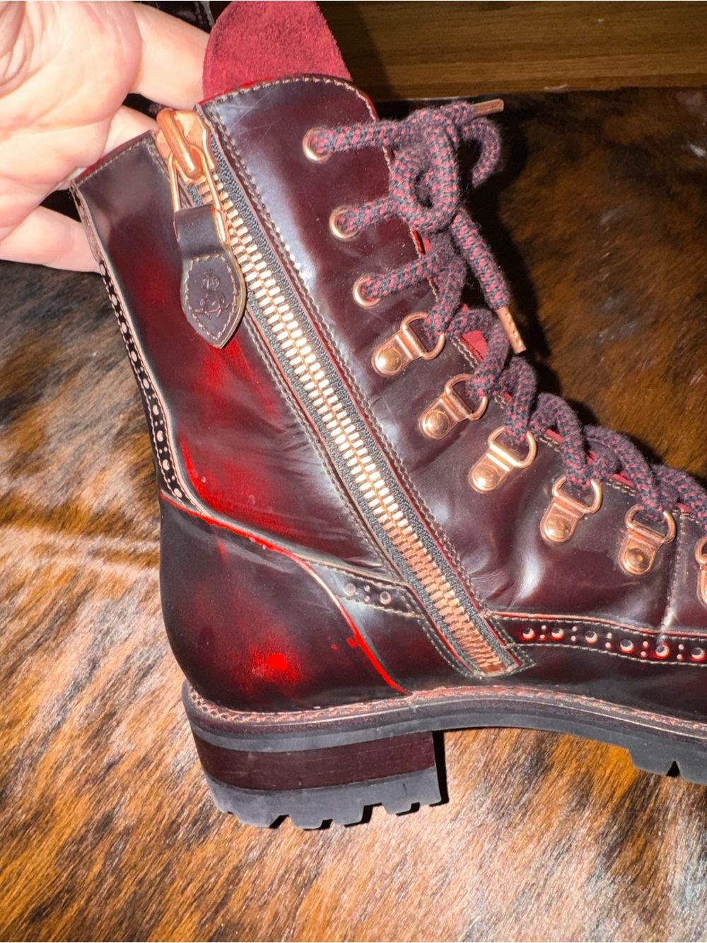 Lace-Up Burgundy Leather Women's Ankle Boots - Picture 3 of 6
